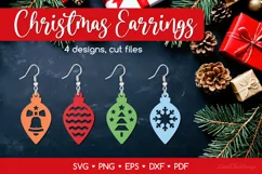 4 Christmas Earrings SVG for Crafters, Xmas Jewelry Template Product Image 1