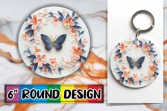 3D Spring Blooms Round Design PNG Butterfly Art Keychain Product Image 1