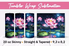 Lotus Flowers at Night - Skinny Tumbler Wrap Sublimation PNG Product Image 1