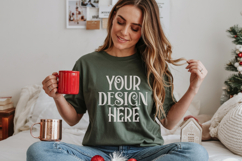 Christmas Gildan 18000 Forest Green Crewneck Sweatshirt Mock Product Image 1