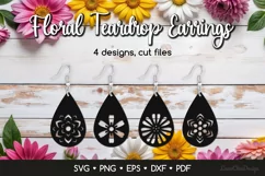 Teardrop Earrings with Flowers SVG, Floral Jewelry Template Product Image 1
