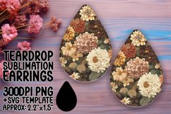 Antique Floral Teardrop Earring Sublimation PNG Product Image 1