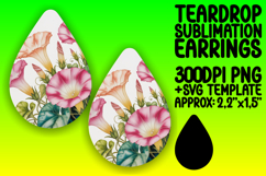 Dynamic Teardrop Earrings Sublimation PNG , Flowers Product Image 1