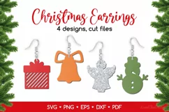 Christmas Earrings SVG - 4 items, Christmas Jewelry Template Product Image 1