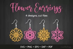 Summer Flower Earrings SVG Cut File, Floral Jewelry Template Product Image 1