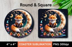 3D Night Fox and Half Moon - Coaster Sublimation Design Product Image 1