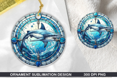 Cute Shark Stained Glass Ornament PNG, Digital Download File Product Image 1