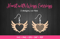 2 Heart with Wings Earrings SVG, Valentine's Day Jewelry Product Image 1
