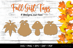 4 Fall Shaped Gift Tags SVG Cut Files, Autumn Paper Cut Product Image 1