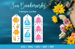 3 Ocean Bookmarks SVG Laser Cut Files, Summer Papercut Product Image 1