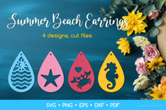 Teardrop Summer Earrings SVG - Sea, Starfish, Crab, Seahorse Product Image 1