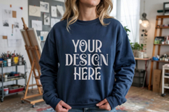 Navy Gildan 18000 Sweatshirt Model Mockups, Product Image 1