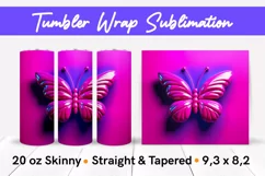 3D Inflated Butterfly - Tumbler Wrap Sublimation PNG Product Image 1