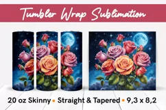 Bouquet of Roses at Night - Tumbler Wrap Sublimation Design Product Image 1