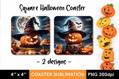 Halloween Pumpkin - 2 Square Coaster Sublimation Designs Product Image 1