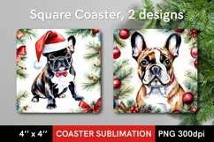 Watercolor Christmas French Bulldog, 2 Square Coaster Design Product Image 1