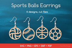 Sports Balls Earrings SVG - Volleyball, Baseball, Basketball Product Image 1