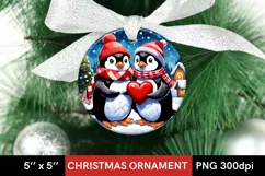 Christmas Penguins in Love - Round Christmas Ornament PNG Product Image 1