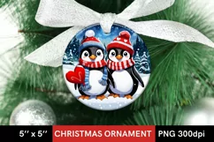 Couple of Cute Winter Penguins - Round Christmas Ornament Product Image 1