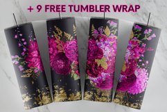 Maroon Summer Flowers Glitter Black 20oz tumbler sublimation Product Image 1