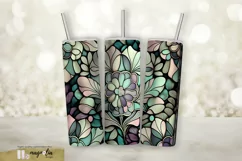 STAINED GLASS FLORAL sublimation tumbler wrap design png Product Image 1