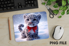 Christmas Snow Leopard, Christmas Animal Mouse Pad PNG Product Image 1