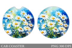 Flowers Car Coaster Design. Daisy Car Coaster Sublimation Product Image 1