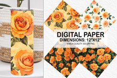Orange Roses Flowers Digital Paper - Flowers Background Product Image 1
