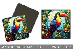 Toucan Magnet Design. Stained Glass Toucan Square Magnet Product Image 1