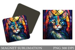 Stained Glass Cat Square Magnet. Cat Magnet Sublimation Product Image 1