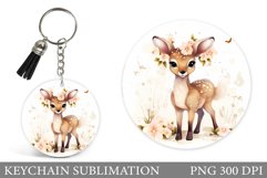 Cute Deer Keychain. Deer Flowers Keychain Sublimation Product Image 1