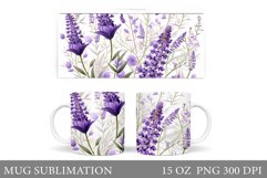 Flowers Mug Sublimation. Lavender Flowers Mug Design Product Image 1