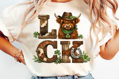St Patrick's Day png | Lucky Highland Cow Shirt Design Product Image 1