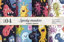 Cute baby monster Digital Paper | Spooky Bacteria Pattern Product Image 1