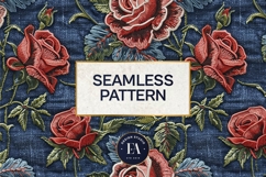 Embroidered Denim Digital Paper| Rose Denim Pattern Product Image 3