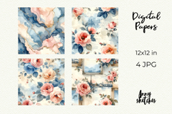 Vintage French Digital Paper Watercolor Seamless Patterns Product Image 2