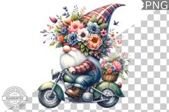 Floral Crown Gnome Rides A Motorcycle Sublimation Clipart Product Image 1