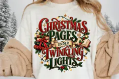 Christmas Pages Under Twinkling Lights PNG, Cozy Book Lover Product Image 1