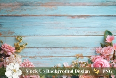 Flat Lay Background Mockup, Blue Wooden Table Background Product Image 1