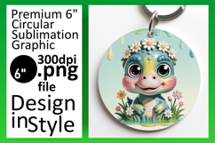 Trendy Round Design Keychain Template , Cute Dino Product Image 1