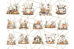 Watercolor Halloween Cottage Clipart, Ghosts &amp; Pumpkins Png Product Image 4