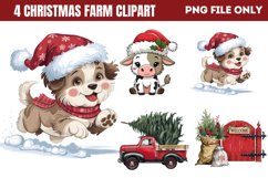 Cute Watercolor Christmas Farm Clipart PNG Product Image 1