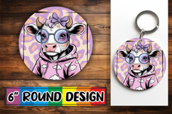 Cozy Keychain Round Design, Cute Cow Product Image 1