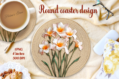 Spring vintage floral round coaster sublimation design png Product Image 1