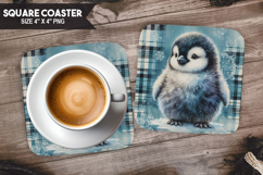 Penguin, Animal coaster, Buffalo Plaid Square Coaster PNG Product Image 1