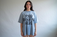 Denim Comfort Colors 1717 T-shirt Mockups, Real Model Product Image 1