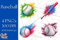 Baseball Clipart PNG with Team Color Paint Splash Background Product Image 1