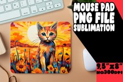 Adorable Cat with Vibrant Flowers Mouse Pad PNG Product Image 1