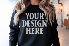 Gildan 18000 Black Mockup , Crewneck Sweatshirt Boho Mock-up Product Image 1