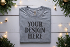 Gildan 5000 Sport Grey Folded Christmas Mockup, G5000 mockup Product Image 1